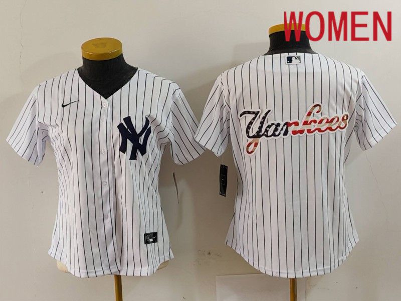 Women New York Yankees Blank White stripe Game 2024 Nike MLB Jersey style 4->new york yankees->MLB Jersey